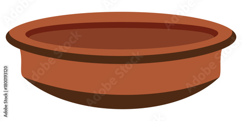 Shallow terracotta clay cooking pot bowl vector illustration