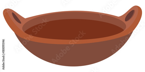 Rustic terracotta clay serving bowl with side handles illustration