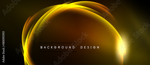 Abstract golden layers create dynamic flow. Dark background emphasizes bright curves, modern design element. Simple text reads background design.