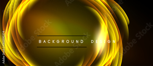 Abstract golden waves form dynamic oval shape. Dark background emphasizes bright, flowing lines. Text reads background design.