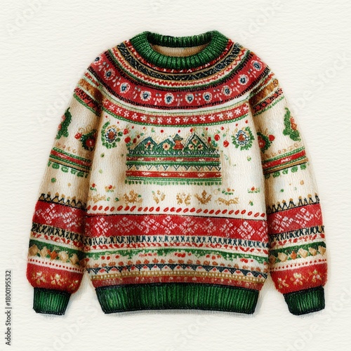 Cozy Festive Sweater With Colorful Patterns and Knitted Design for Winter Cel...