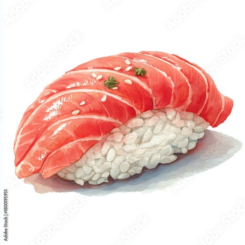 Fresh Salmon Nigiri Sushi Served on a White Plate With Sesame Seeds and Garnish