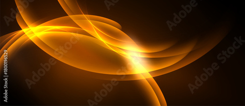 Abstract golden curves radiate from bright center. Dark background emphasizes flowing lines, creating dynamic visual effect.