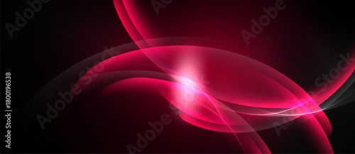 Abstract design features flowing red shapes against dark background. Bright center draws attention, creating dynamic visual effect.
