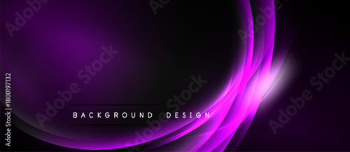 Abstract purple waves form elegant background. Smooth curves create dynamic visual effect. Design features dark, light gradients.