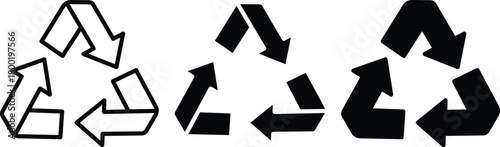 Universal Three Arrow Recycling Symbol Outline And Solid Eco Waste Vector Silhouette and Pictogram..eps