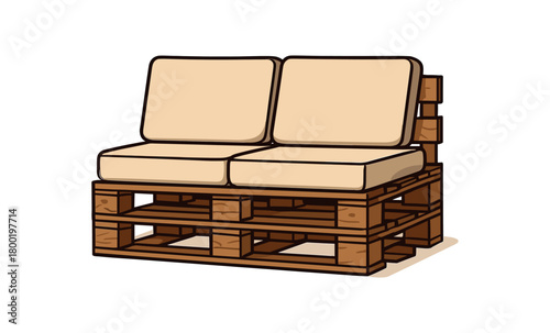 Reclaimed wood pallet sofa flat vector illustration isolated on white background
