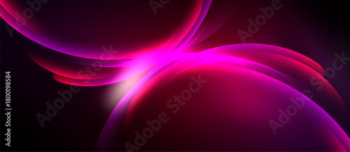 Abstract pink shapes blend into dark background. Smooth curves create dynamic, glowing visual effect. Modern design, vibrant colors.