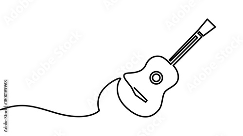 Simple line drawing of an acoustic guitar isolated on white background