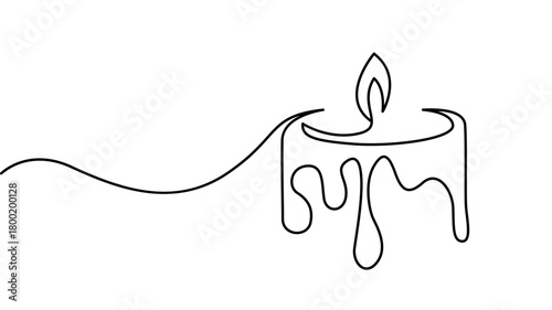 Minimalist continuous single line drawing of a dripping candle flame isolated on white background