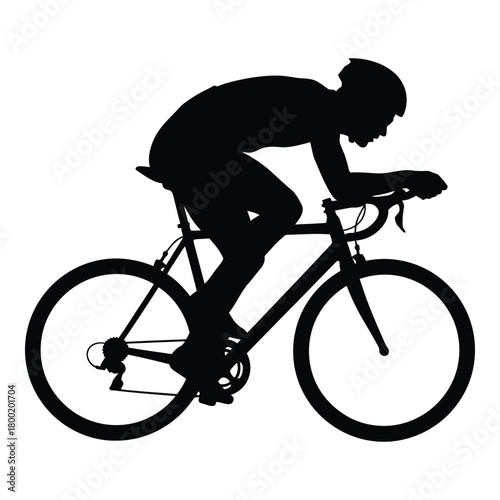 Cycling Athlete Silhouette Competitive Racer Riding Bicycle on White Background