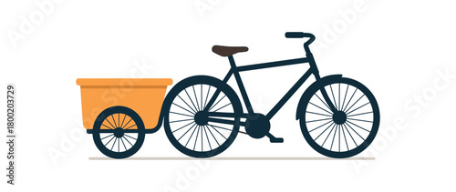 Bicycle with cargo trailer flat vector illustration isolated on white background