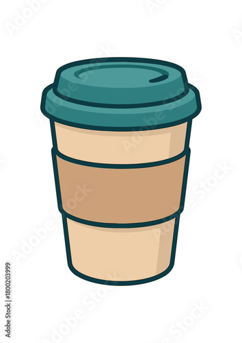 Reusable coffee cup with silicone lid flat vector illustration isolated on white background
