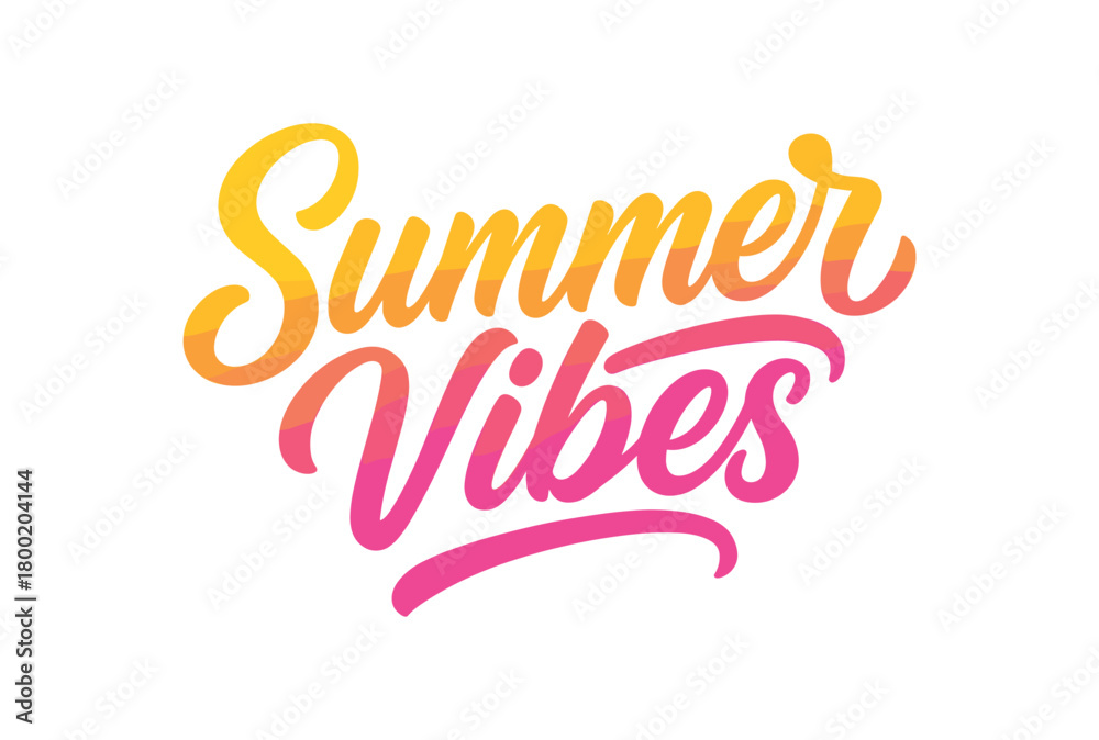 Obraz premium Vector lettering composition with text Summer Vibes smooth brush script with bright and pink gradient isolated on white background tropical lettering vector design