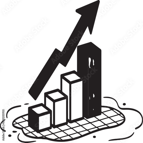 Hand drawn bar chart with an upward trend arrow indicating business success and financial improvement