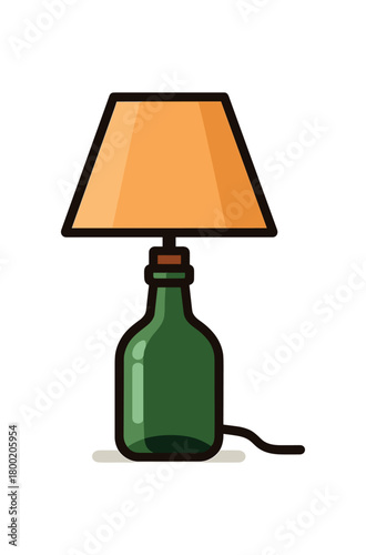 Upcycled glass bottle turned lamp flat vector illustration isolated on white background