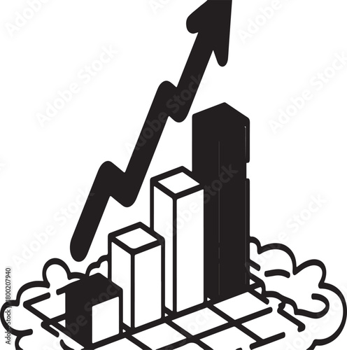 Bar chart icon with an upward trending arrow symbolizing business growth and financial success