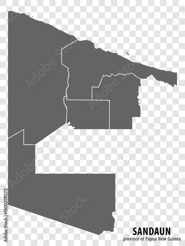 Blank map Sandaun  province of Papua New Guinea. High quality map Sandaun  Province with districts on transparent background for your design. Papua New Guinea.  EPS10.