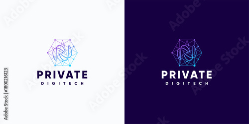 A series of digital tech privacy point logo designs and business cards. For technology, internet, systems, Artificial Intelligence, and computer symbols. Modern inspirational logo designs.