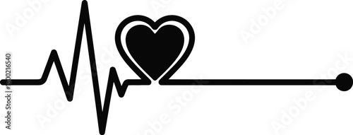 Heartbeat graphic with a heart shaped waveform line illustration