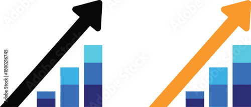 Growth and progress visualized with colorful upward trending bar graphs and arrows