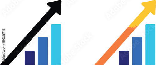 Two contrasting growth charts with bar graphs and upward trending arrows