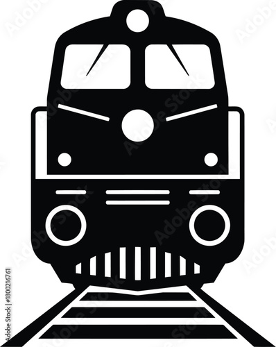 A simple black and white illustration of a classic diesel locomotive