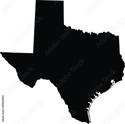A simple black silhouette outlines the recognizable shape of the state of texas