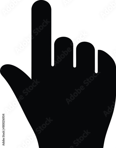 A black silhouette of a human hand pointing downwards simple design