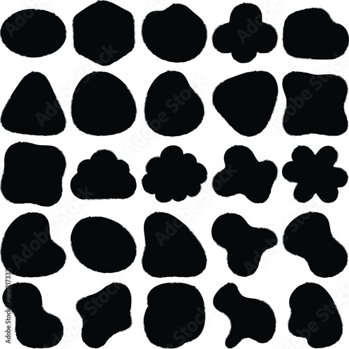 Collection of diverse organic black silhouettes on a white background abstract shapes