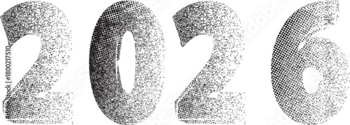 2026 - textured distressed numbers for new year calendars . Textured industrial digits, rough typography for posters, tech and creative layouts. Vector illustration