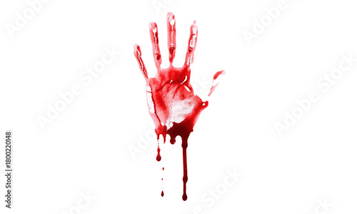 Bloody Handprint Symbolizing Crime Horror and Violence isolated on White Background 