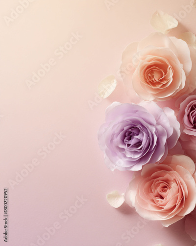 Soft Pastel Background with Edge Roses and Empty Space for Text, Minimal Floral Layout in Gentle Dreamy Tones