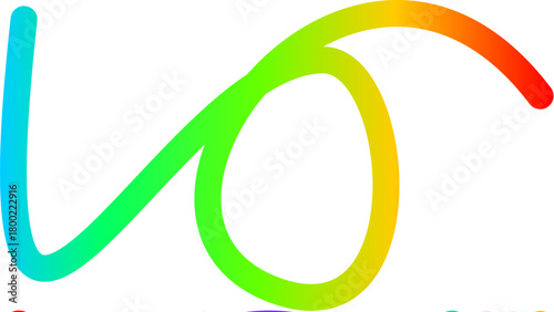 A colorful rainbow gradient line forming an abstract loop shape on a white background.