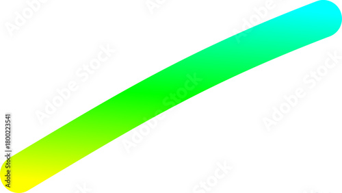 A smooth, curved brushstroke with a vibrant yellow, green, and cyan color gradient on a white background.