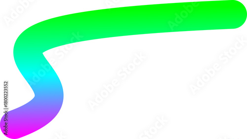 A vibrant, colorful, curved line with a smooth gradient from pink to green on a white background.