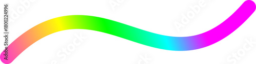 A vibrant rainbow-colored wavy line with a smooth gradient effect on a clean white background.