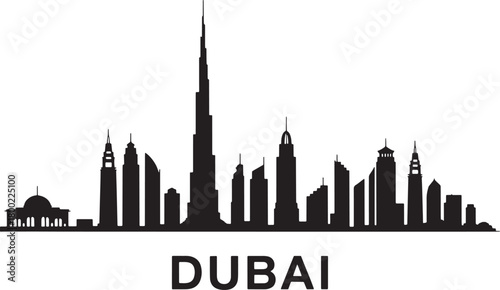 Black silhouette skyline of dubai city isolated on white background