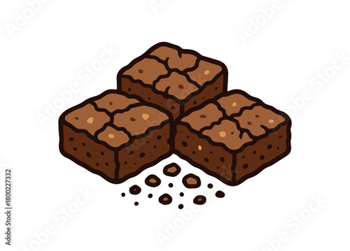 flat vector bold outline brownie crackle white background sticker style compact cluster nut flecks crumb trail