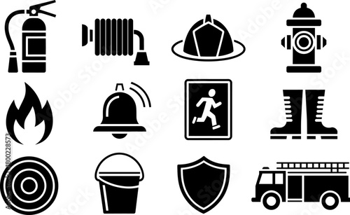 Fire safety and prevention icons vector design set for emergencies