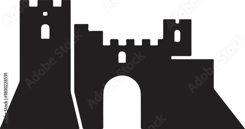 Monochromatic Silhouette Vector of Medieval Castle on a Hilltop