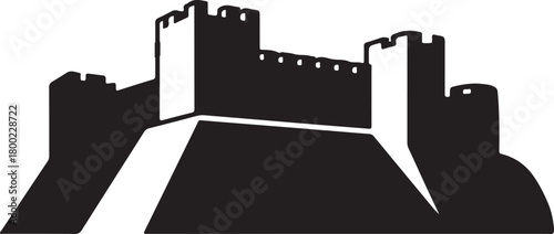 Monochromatic Silhouette Vector of Medieval Castle on a Hilltop