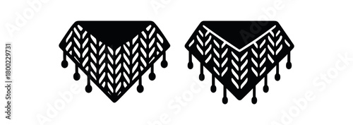 Flat vector illustration two knitted shawls black and white solid black icon style triangular shapes 2x1 grid equal spacing isolated on white