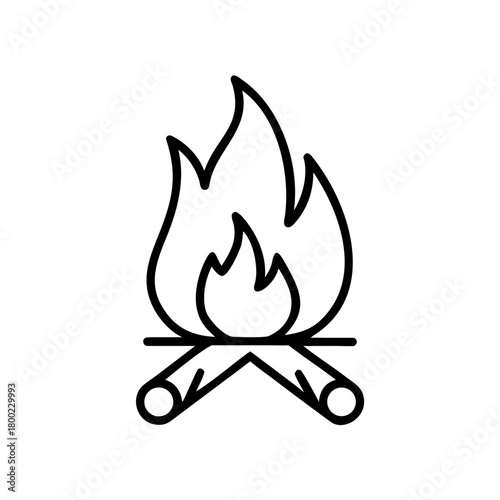 Campfire icon with flames and wood logs in minimal design  
