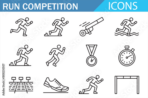 Sports performance icon pack with runners and timing tools