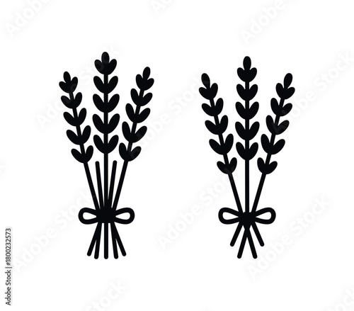 Flat vector illustration two lavender bundles black and white solid black icon style night mindfulness theme 2x1 grid equal spacing clean silhouettes isolated on white