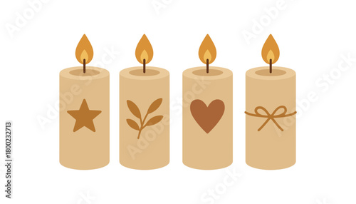 4 holy candles with simple decorations flat vector illustration modern clean style warm natural palette