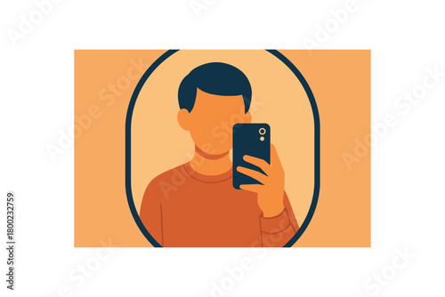 flat vector illustration of person taking selfportrait mirror with smartphone