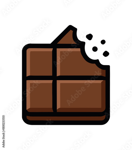 flat vector bold outline bar and bite white background sticker style tidy spacing shard specks chocolate