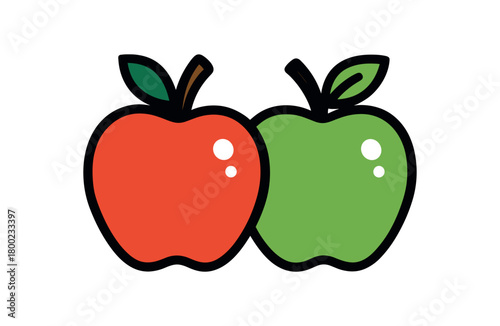 flat vector bold outline pair white background sticker style centered spacing shine dots red green